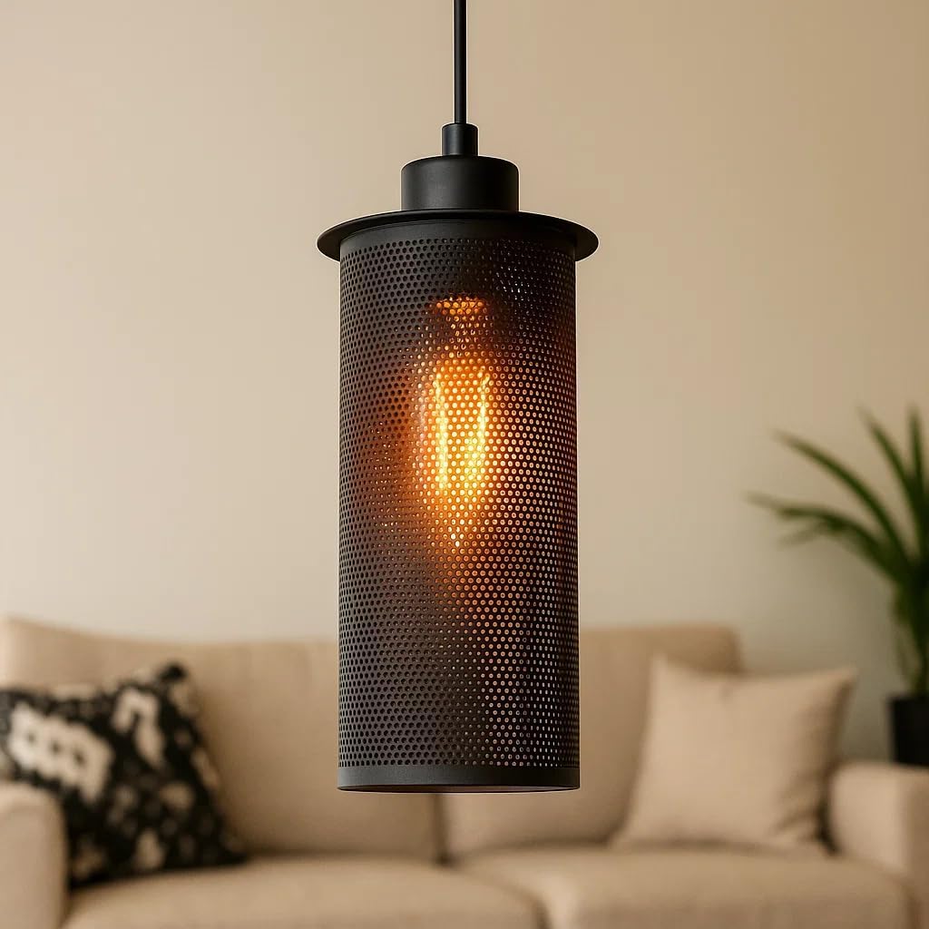 Vintage Wrought Iron Cage Pendant Light Fixtures, Industrial Rustic Hanging Lamp, Ceiling Light for Farmhouse Kitchen Cafe Bar Dining Room Bedroom(1-Light,Black)