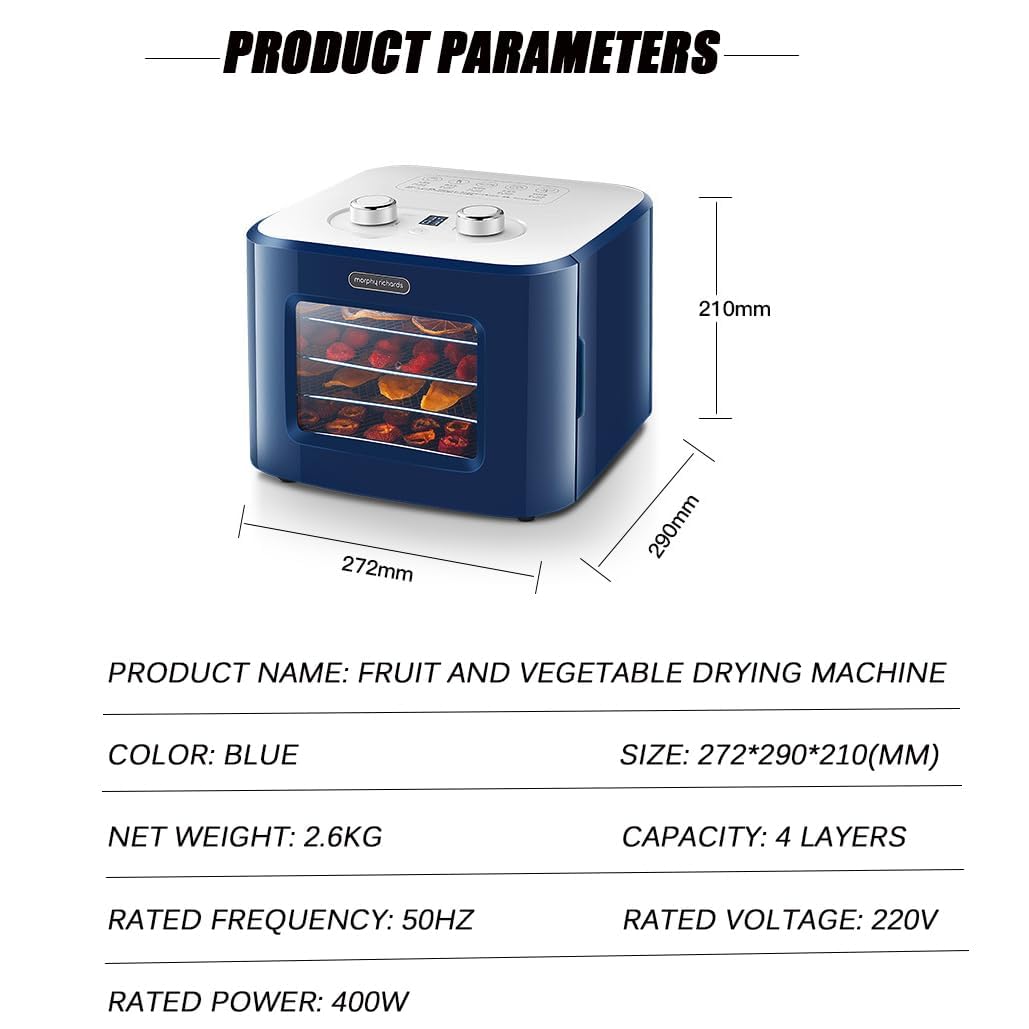 Disidratatore Alimentare a 4 Livelli, Vassoi Elettrici da 8 Litri Essiccatrice per Frutta e Verdura, con Controllo della Temperatura del Timer Digitale, per Frutta, Verdura, Carne e Dolcetti per Cani