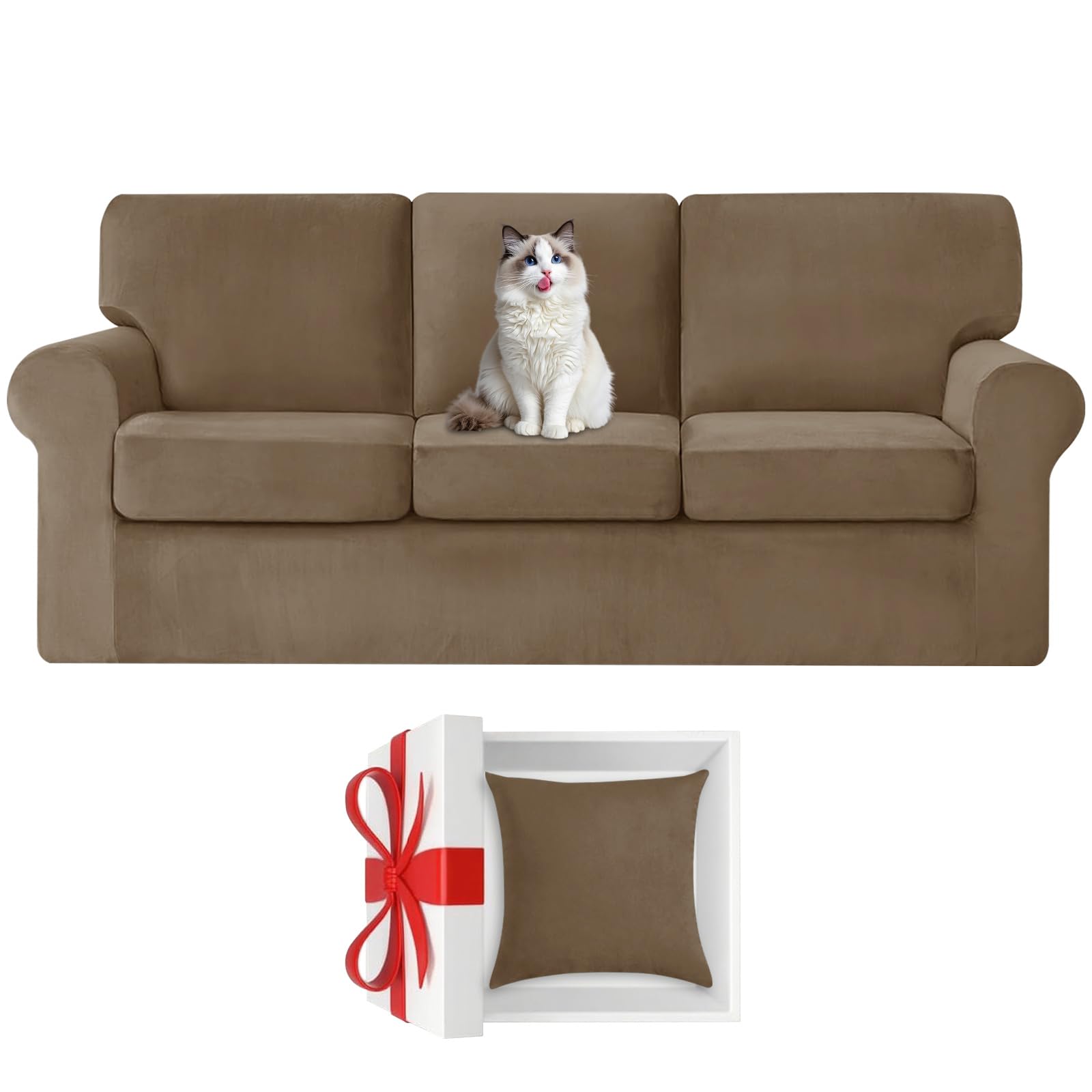 Housse canapé extensible velours avec coussins et dossiers séparés 7pcs