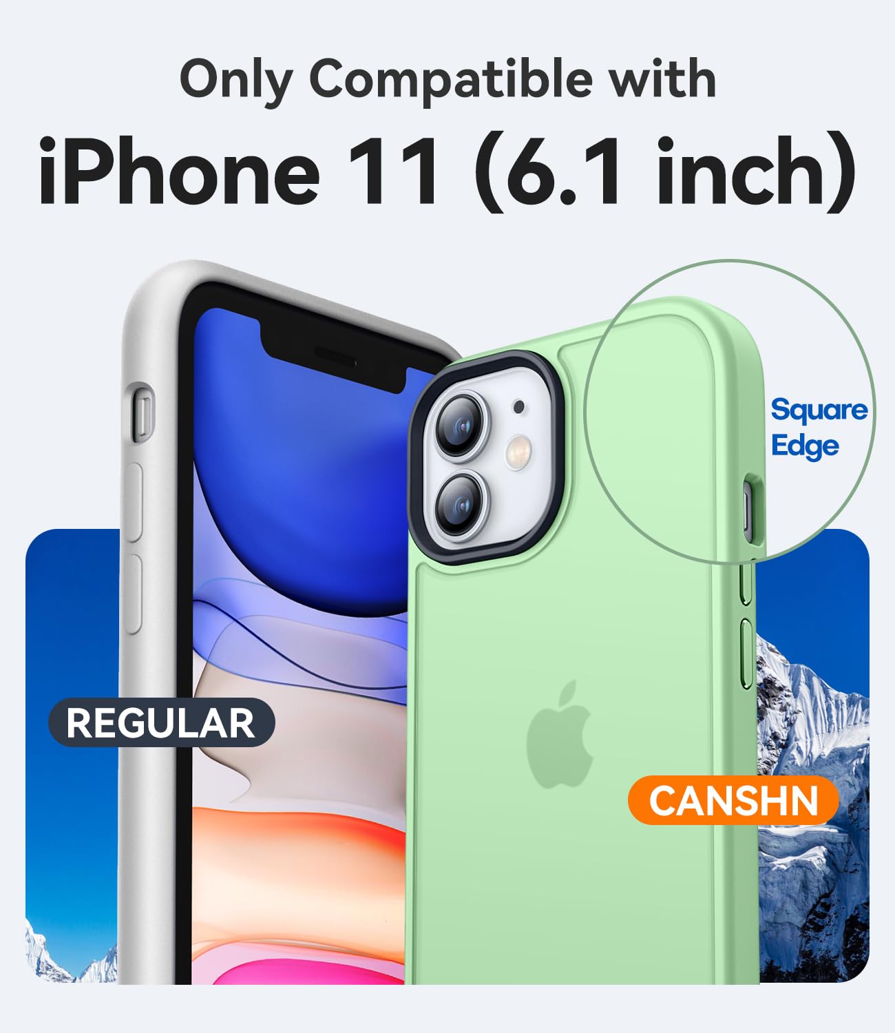 CANSHN Cover Opaca per iPhone 11, [Bordi Quadrati] Custodia Traslucida Opaca Protettiva Sottile Antiurto per iPhone 11 6,1 pollici - Verde Chiaro