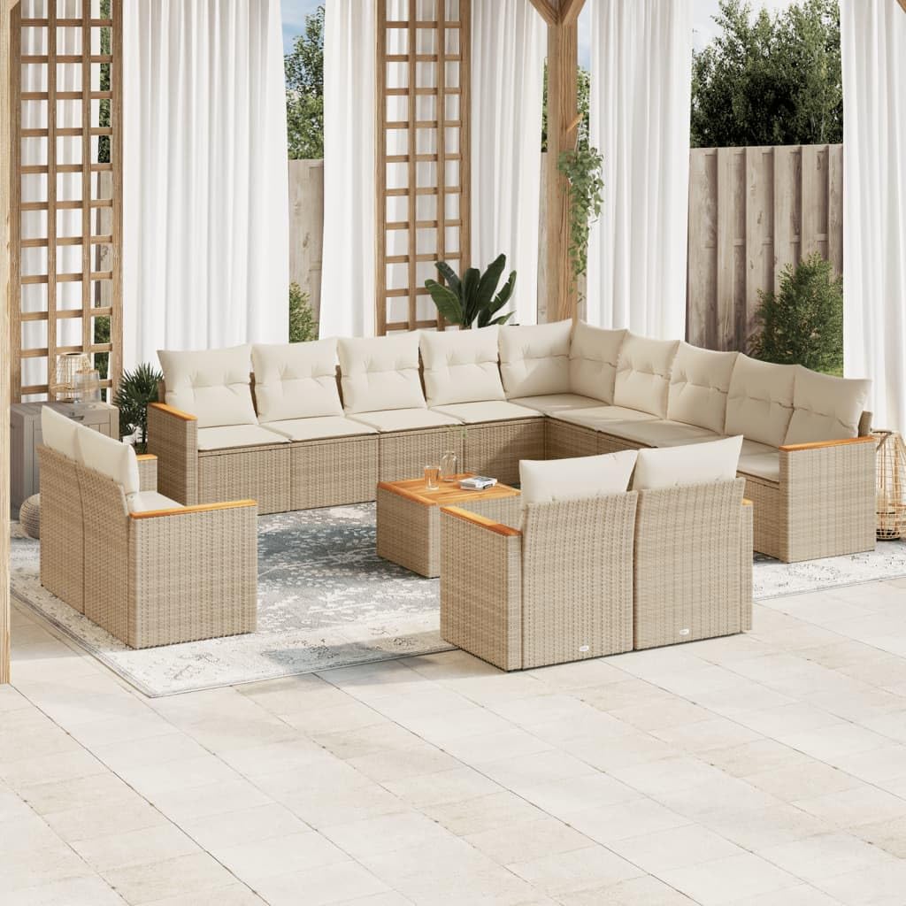 Set Sofas Jardin 14 Pzas Ratán Sintético Beige