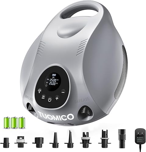 Tuomico Truely - Bomba de aire portátil de alta presión de 25 PSI, inflado rápido de 4 minutos, bomba de aire eléctrica con batería recargable de 74