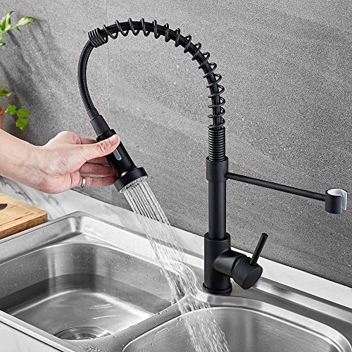 Ravinte Solid Brass Commercial Kitchen Faucet With Sprayer Single Handle Spring Spout Faucets Pull Down Sprayer Kitchen Matte Black Sink Faucet Farmhouse Kitchen Faucets #TOP1