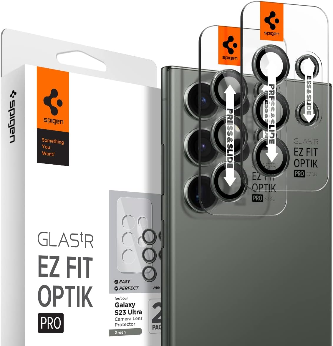 Spigen Camera Lens Screen Protector [Glas.tR EZ Fit Optik Pro] designed for Galaxy S23 Ultra - Green [2 Pack]