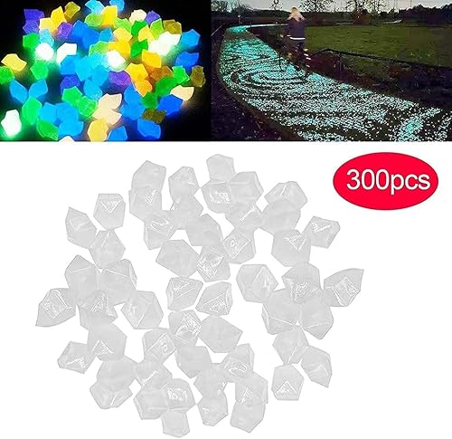 300 piedras brillantes en la oscuridad para jardín, piedras para decoración de patio y pasarelas, decoración decorativa de jardinería, piedras