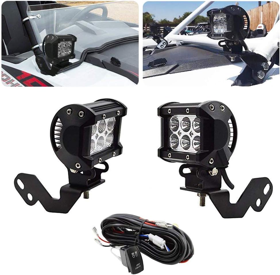 WeiSen Front Pillar Roll Cage Light Mount Brackets w/2x 18W