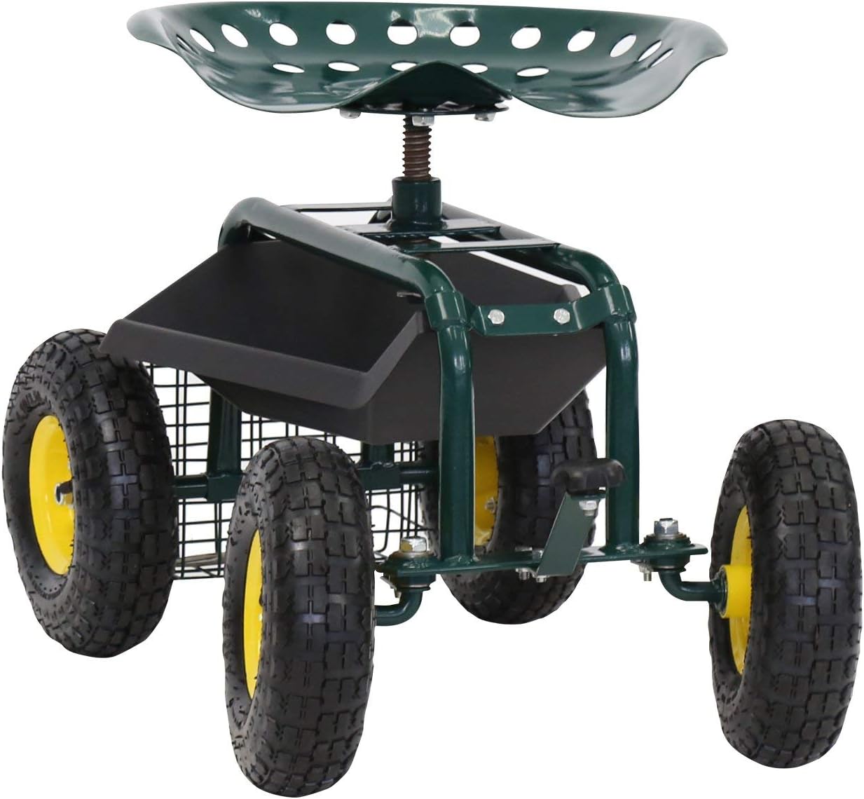 Garden Stool Cart Rolling Wagon Scooter 360 Degree Swivel Work Seat with Tool Storage Utility Basket