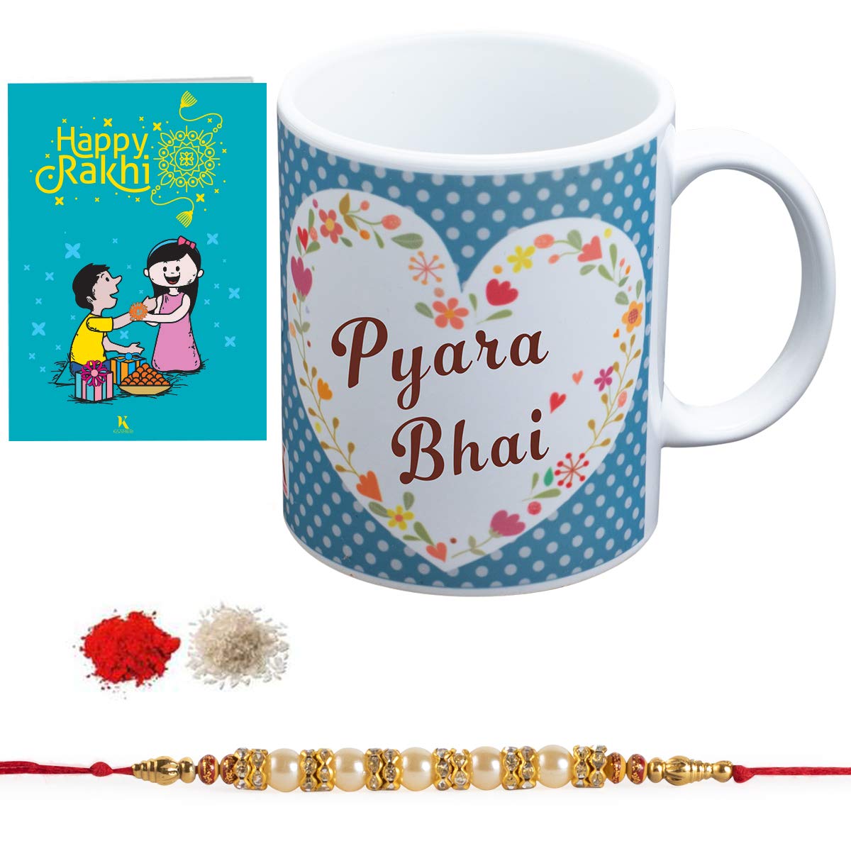 Kaameri Bazaar Raksha Bandhan Gift Set Of Mug,Rakhi For Brother, Roli, Chawal & Greeting Card Raksha bandhan Rakhi gift for brother bhai men - Pyara bhai