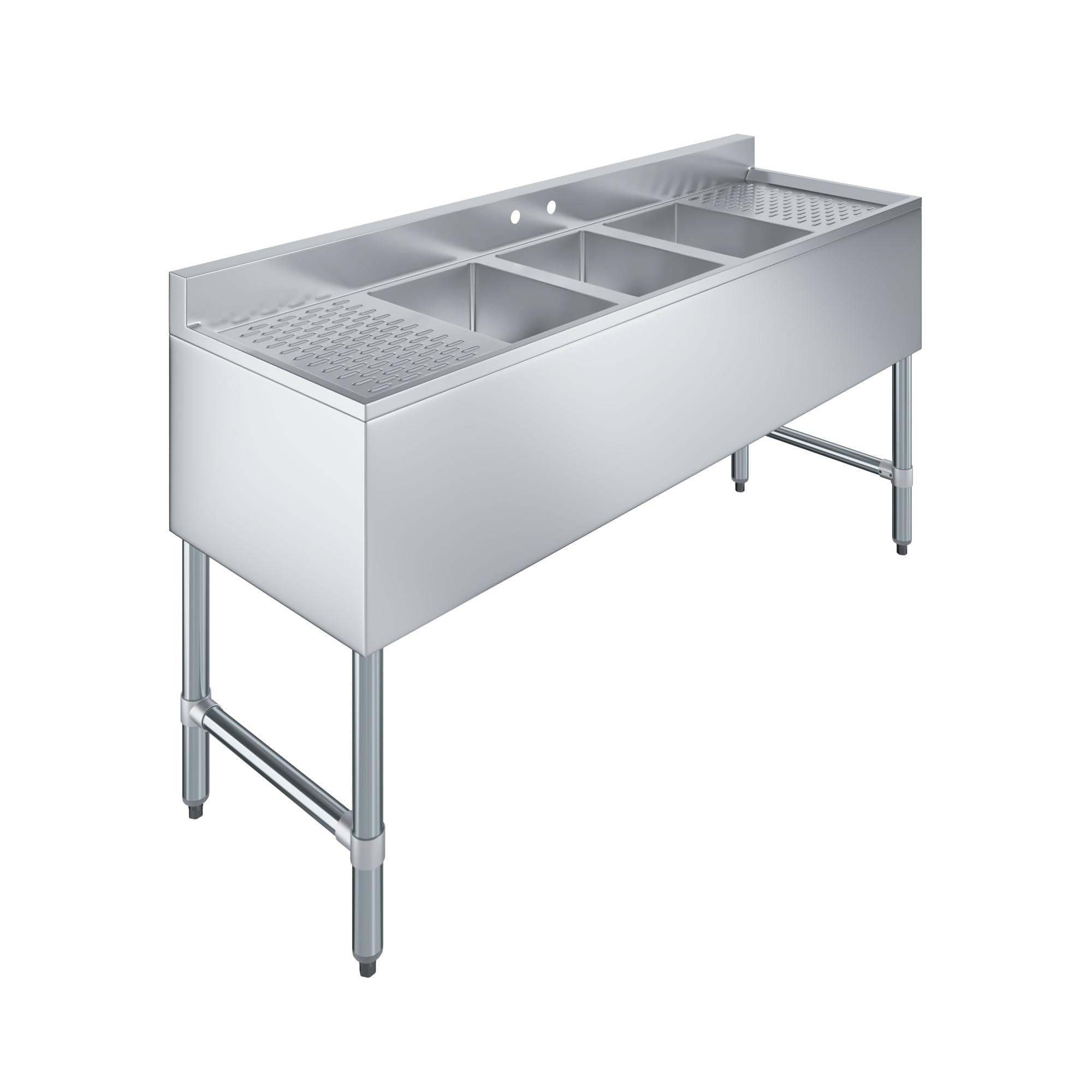 AmGood 60 in. x 19 in. 3-Compartment Underbar Bar Sink with Two 12 in. Drainboards and Faucet - 10 in. x 14 in. x 10 in. Bowls, 18-Gauge 304 Stainless Steel, NSF Certified