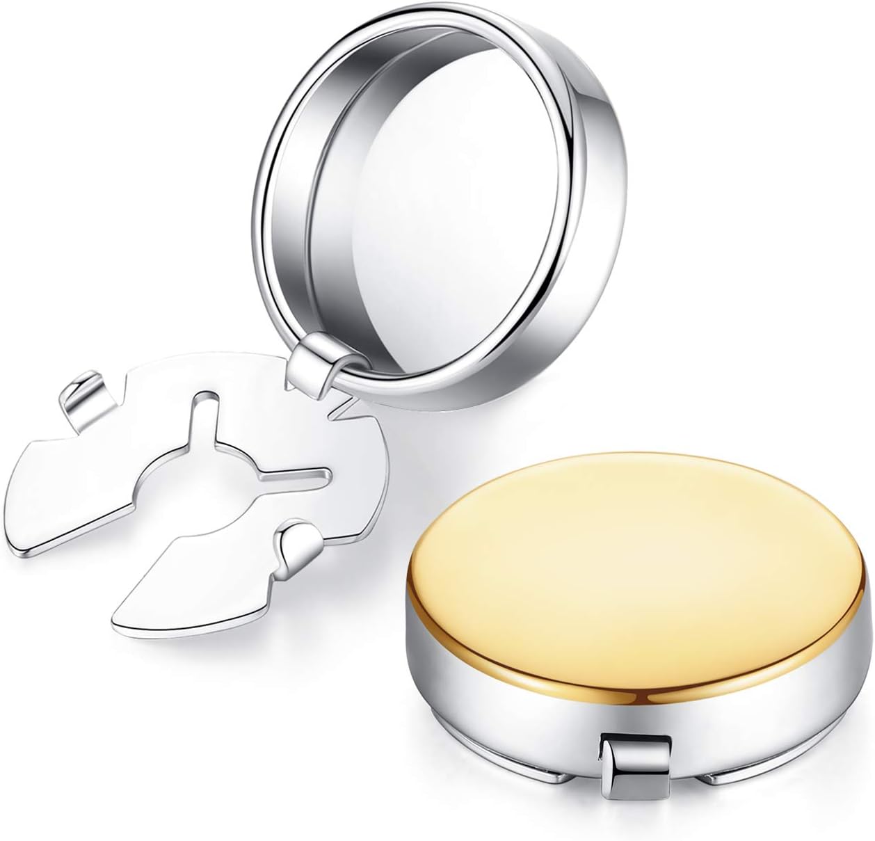 HONEY BEARRound Cover Cufflinks for Regular Shirts - Rectangle Brushed Stainless Steel for Wedding Business Shiny Silver