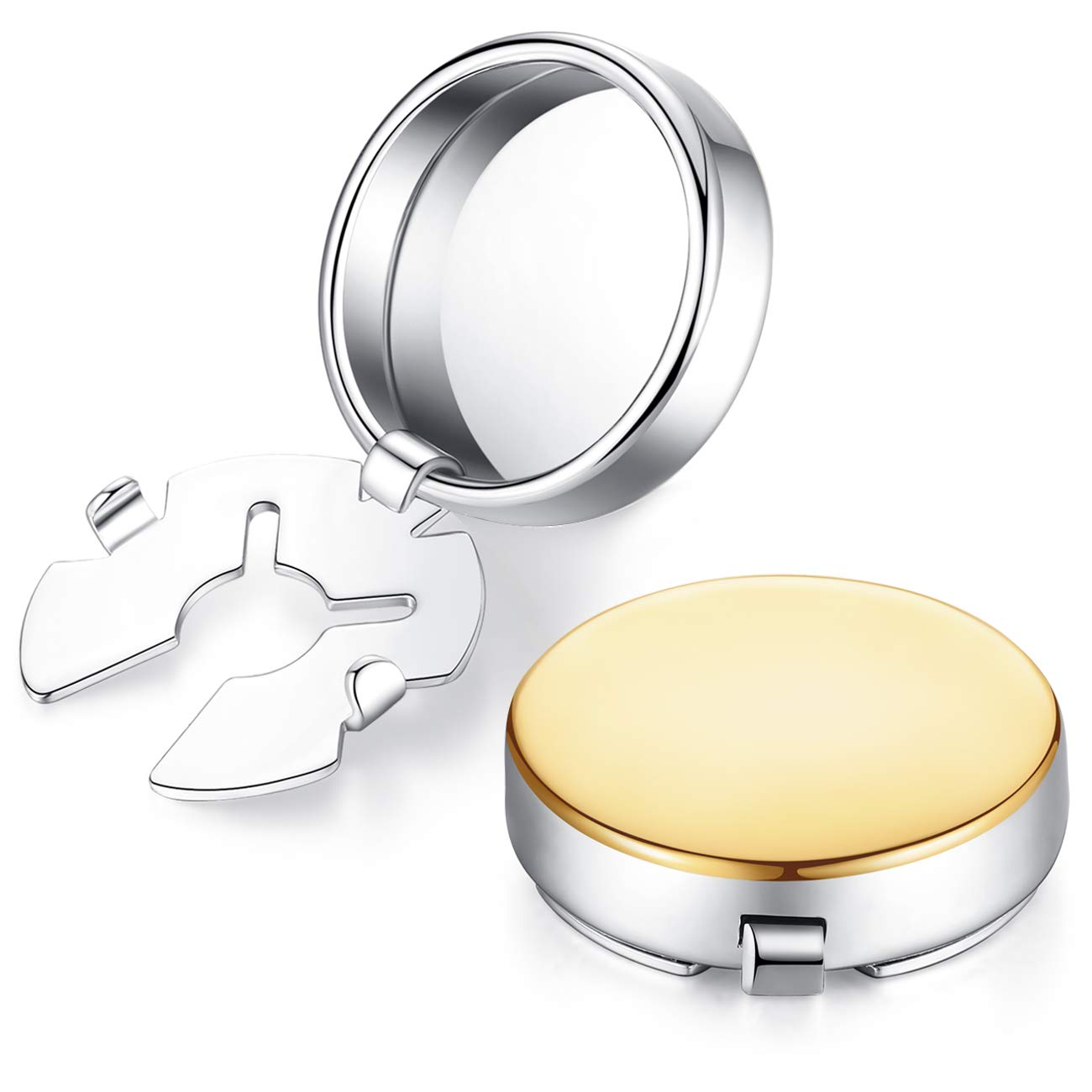 HONEY BEARRound Cover Cufflinks for Regular Shirts - Rectangle Brushed Stainless Steel for Wedding Business Shiny Silver