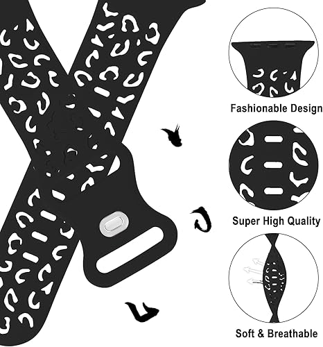 Miniatura 3 de Correa de silicona de leopardo compatible con Apple Watch Band 1.496 in 1.575 in 1.614 in 1.654 in 1.732 in 1.772 in 1.929 in, pulseras deportivas