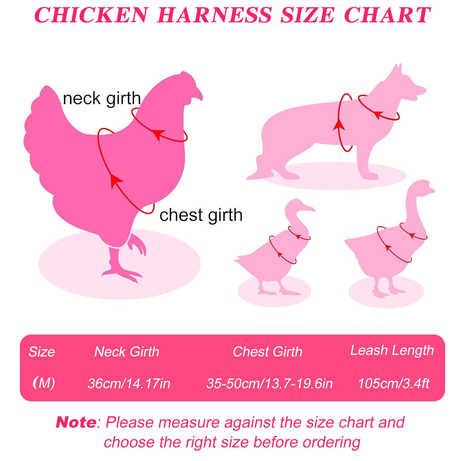 Ensemble de laisses et harnais réglables à double réglage en nylon confortable avec laisse de 1 m pour poules, canards, oies, petits animaux de compagnie (rose, M)