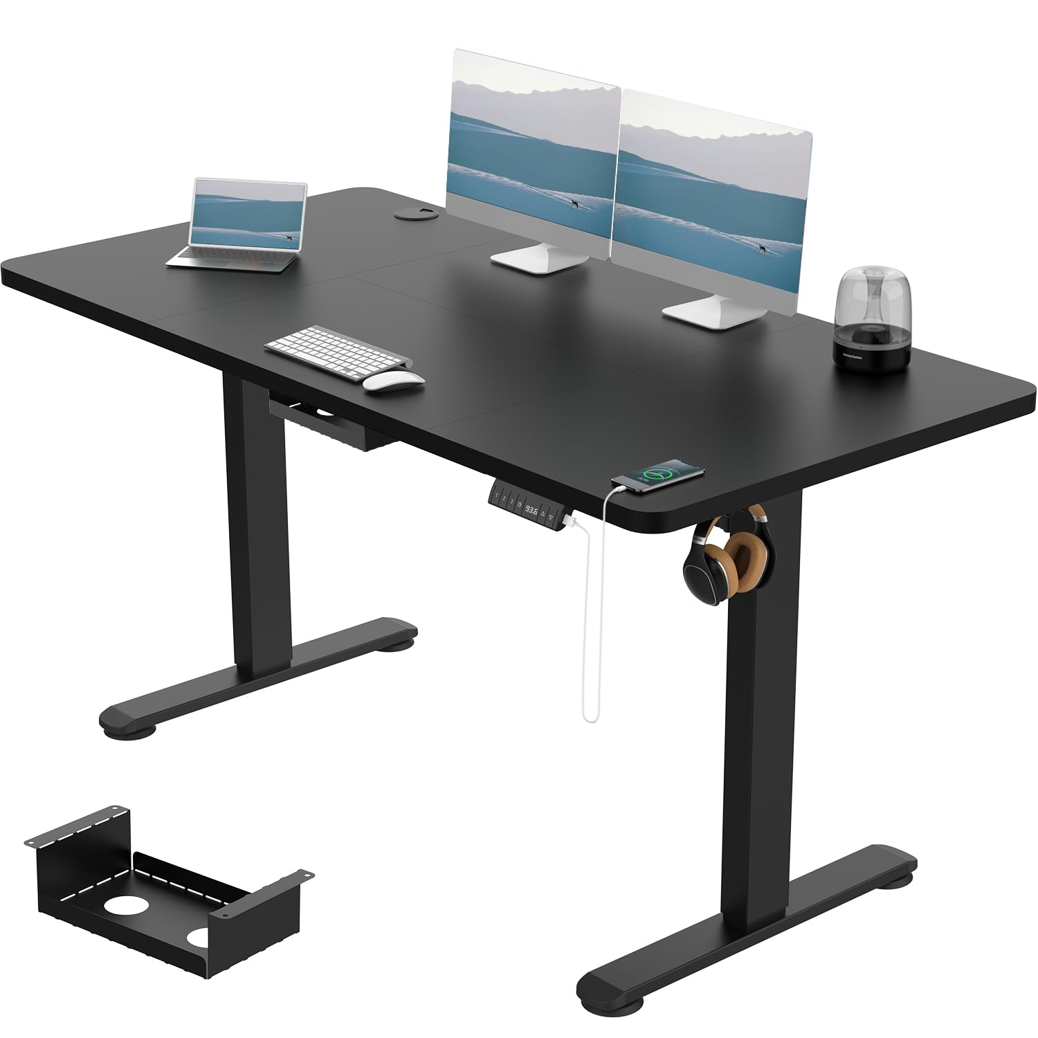 Devoko Höhenverstellbarer Schreibtisch 140x70 cm, 3 Memory-Handsteuerung mit USB-A, Elektrischer Schreibtisch Höhenverstellbar mit 18 MM Tischplatte, Sitz-Stehpult für Büro Homeoffice, Schwarz