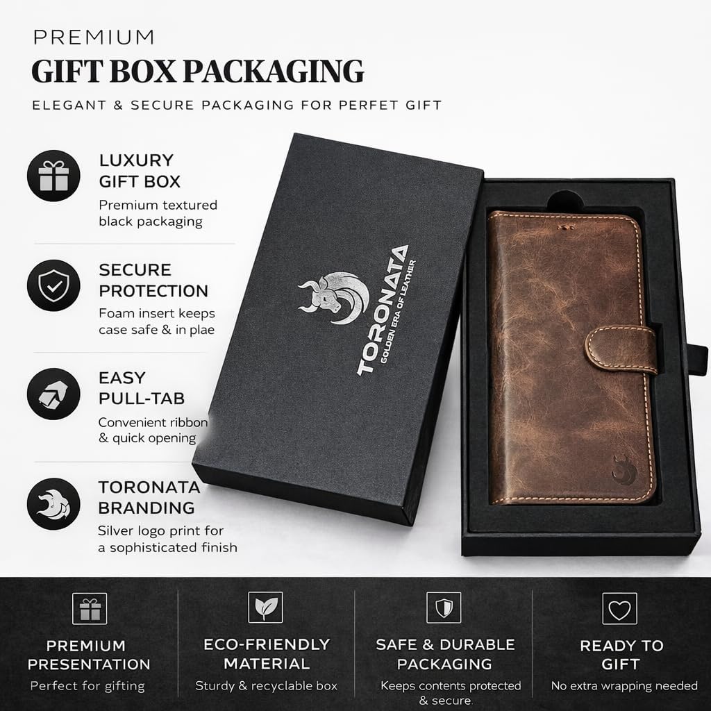 Vegas Wallet Phone Case Compatible with iPhone 15 Pro 6.1in – Elegant Full-Grain Leather Phone Case Wallet – Card Holder Wallet RFID Blocking with Kickstand, Card Slots (Dark Brown)