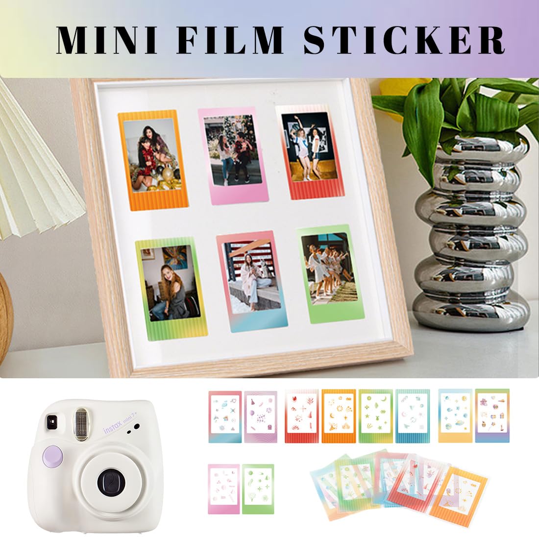 Lot de 30 Autocollants de Bordure Photo, Jolis Autocollants Photo Compatibles avec le Film Instantané Fujifilm Instax Mini 12/11/9/8/7S/70/40/50S/90 EVO, 30 Pièces