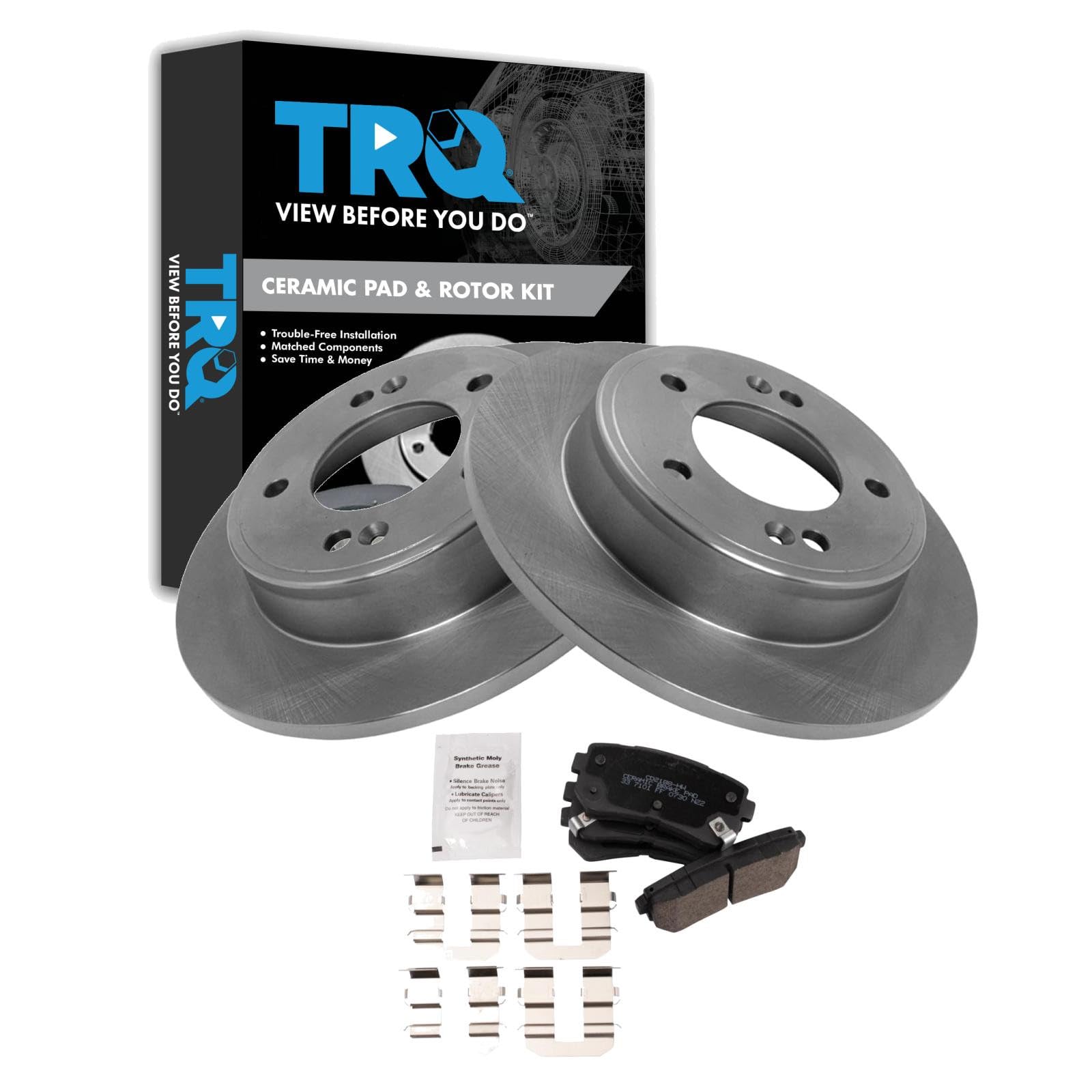 TRQ Rear Brake Pad and Rotor Set Ceramic Compatible with 2018-2020 Hyundai Kona
