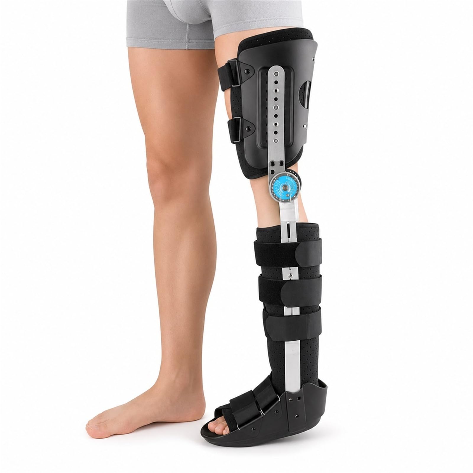 Rodillera Articulada Ajustable Ortesis de Pierna Completa Inmovilizador de Rodilla Transpirable para Recuperación Postoperatoria Fracturas y Ligamentos Cruzados(Izquierda,L)