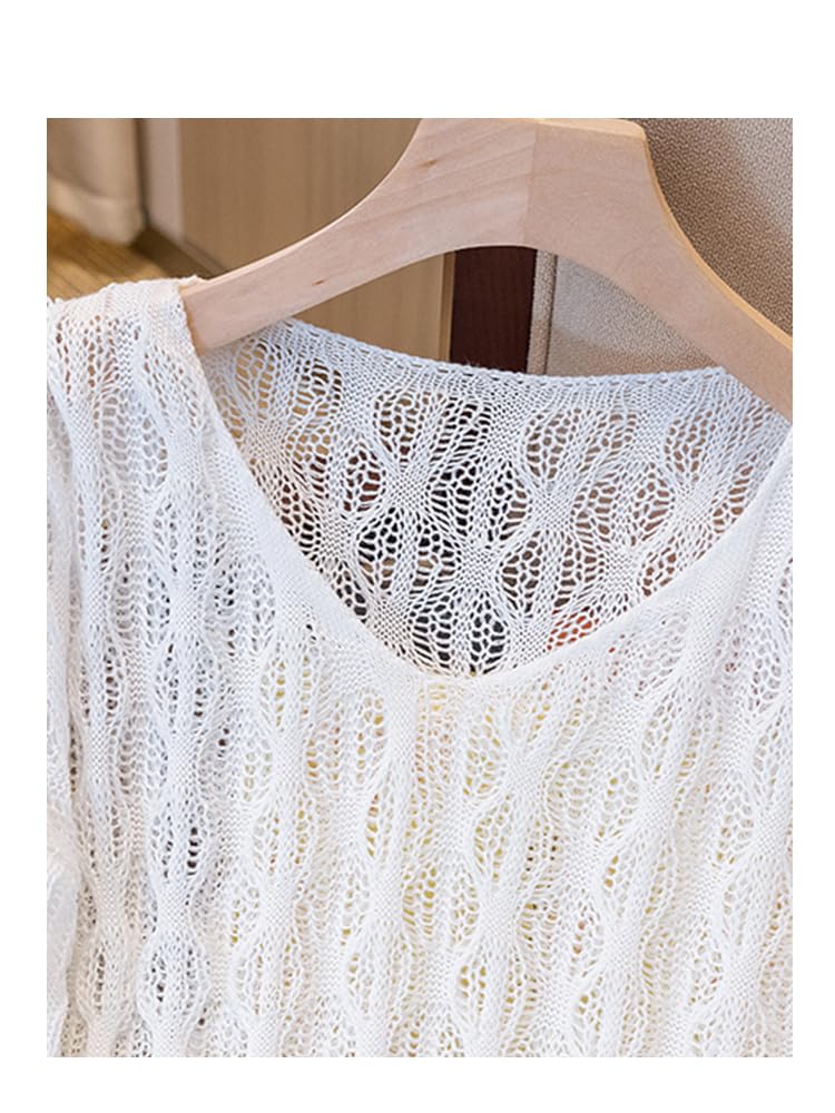 Top da Donna Lavorati all'Uncinetto, Grigi, A Maniche Lunghe, con Scollo A V, in Maglia Cava, con Effetto Ondulato, Estivi, Casual, Larghi, Trasparenti, per Le Vacanze in Spiaggia.