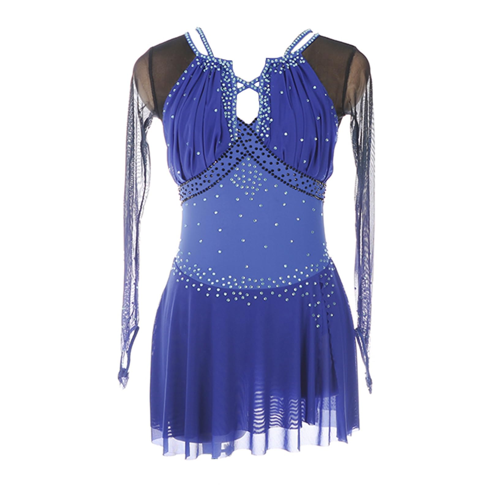 Robes De Patinage Artistique for Femmes, Manches Longues, Cristaux, Vêtements De Patinage Élastiques for La Compétition Et La Performance