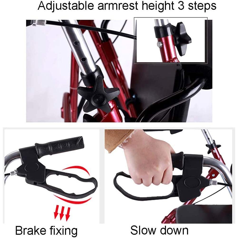 Andador Plegable con Ruedas Andador con Asiento Y Ruedas, Andador con Frenos Andador Plegable para Personas Mayores, Marco De Acero Duradero Que Soporta hasta 400 Libras, Rojo