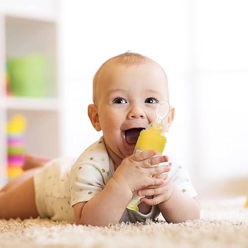 Miniatura 5 de Tondiamo Alimentador de alimentos para bebés, dispensador de cuchara de comida para bebés de silicona de 3 onzas con base de pie para dispensación y