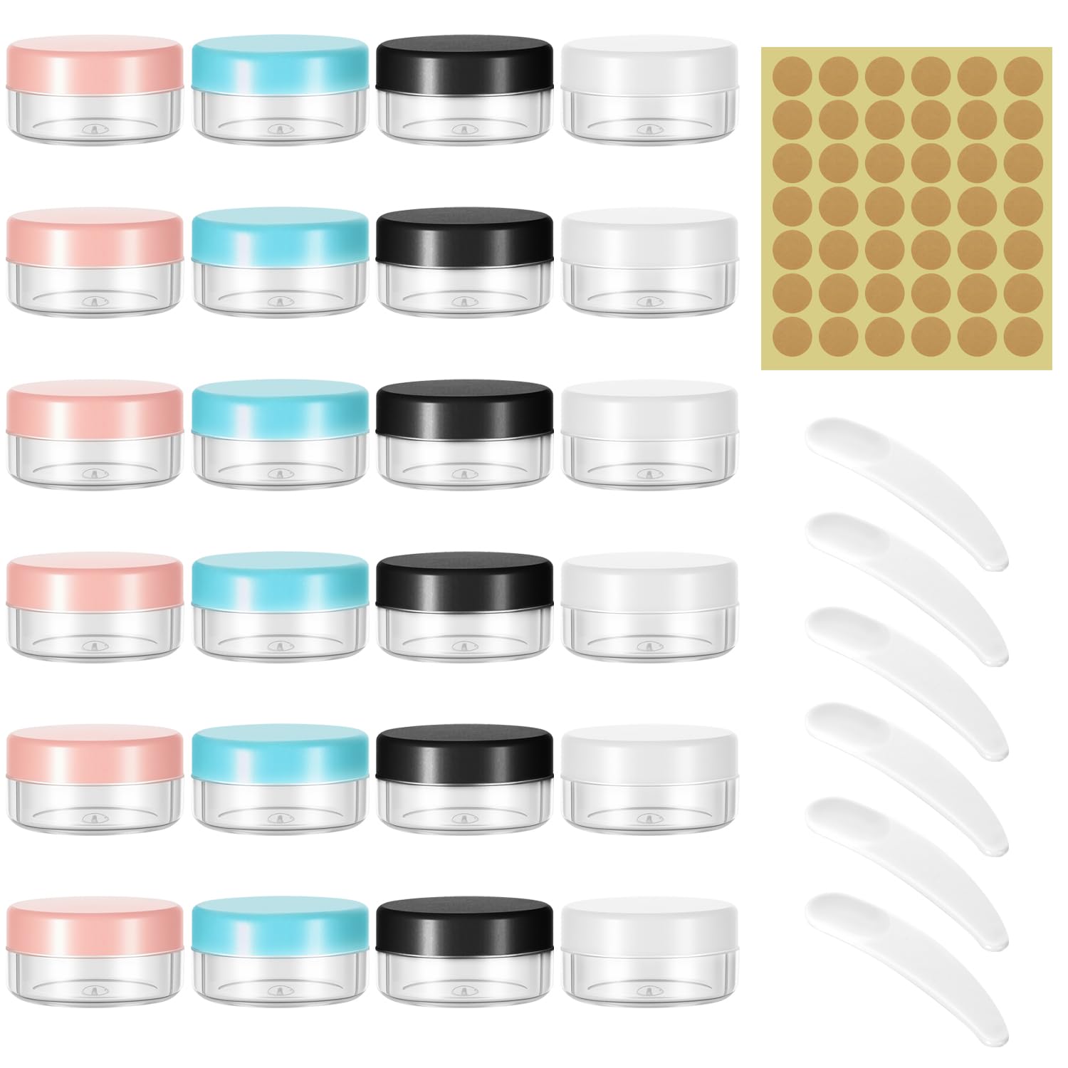 Aruicheng Colored 24Pcs 5Ml Empty Sample Pots Cosmetic Travel Pots Small Containers Jars With Lids And 10 Spatulas Mini Plastic Container For Cream Travel Cream Pot For Cosmetics Lip Balm Make-Up Toiletries Glitter