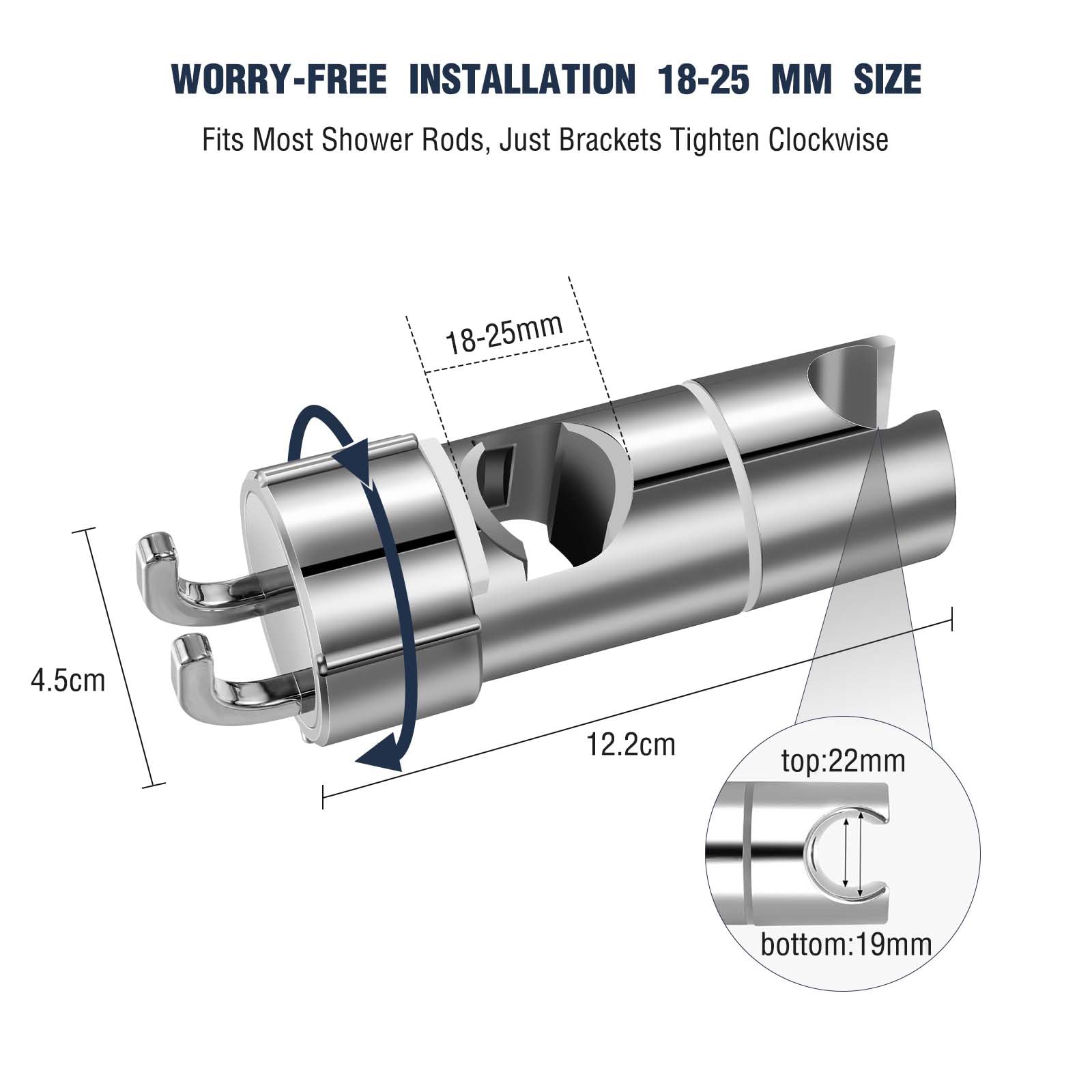 Vinabo Supporto Soffione Doccia, Supporto Doccia Senza Foratura, 18-25 mm, Diametro Regolabile, Supporto Doccetta con Gancio, Installazione Semplice