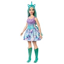 Barbie – Bambola Unicorno, con coloratissimi capelli fantasia, outfit sfumato e accessori fantasy a tema inclusi, ispirata a Barbie Un Tocco di Magia, giocattolo per bambini, 3+ anni, HRR15