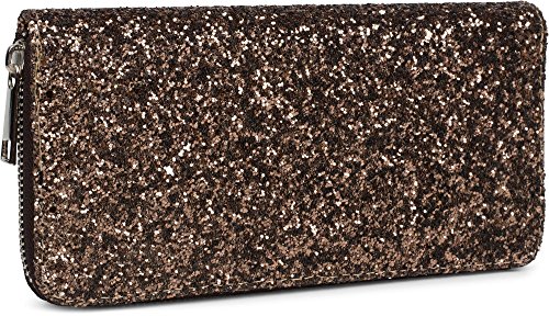 Preisvergleich Produktbild styleBREAKER Geldbörse mit All Over Pailletten, umlaufender Reißverschluss, Portemonnaie, Damen 02040060, Farbe:Braun