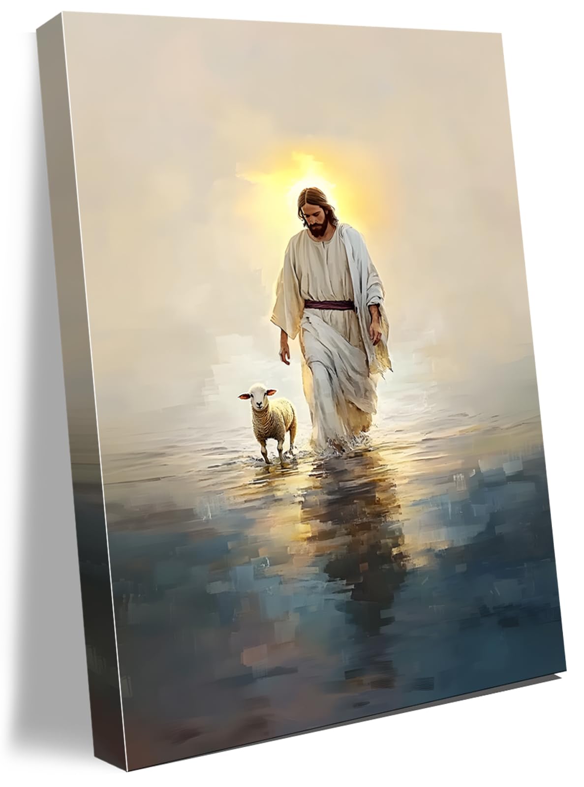 Jesus Walking on Water Canvas Wall Art with Lamb Jesus Picture for Wall Christian Painting Poster for Living Room Bedroom Dining Room Church Decor 16