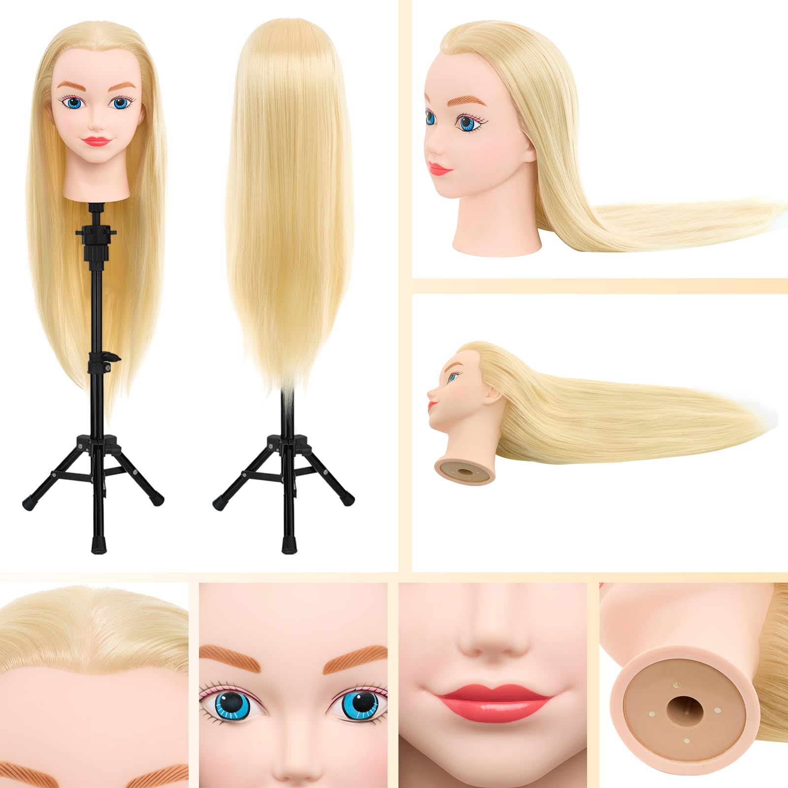Neverland 20" Testina Parrucchiere con Treppiede, Testa Studio Parrucchiere 100% Sintetica Morbidi Manichino Cosmetologia Formazione Parrucchiere Pratica Modello Capelli