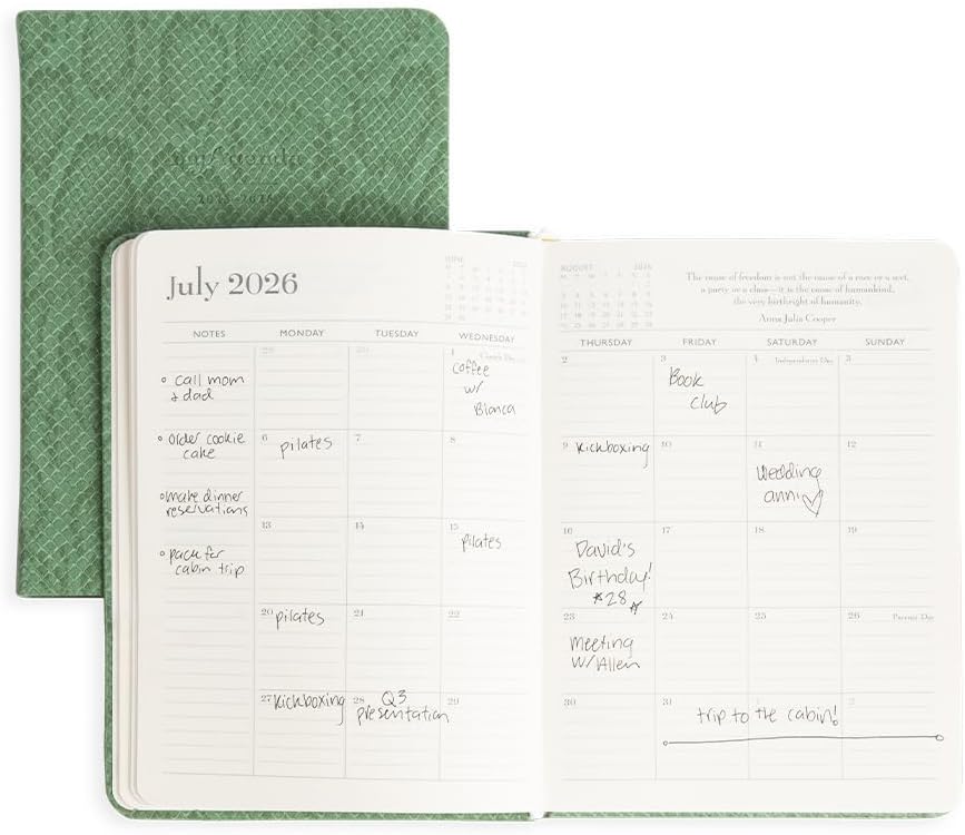 myAgenda Desktop Planner with 18 Month Calendar to Organize Schedules and Appointments with Vegan Leather Cover (July 2025 to December 2026) (Emerald Python)
