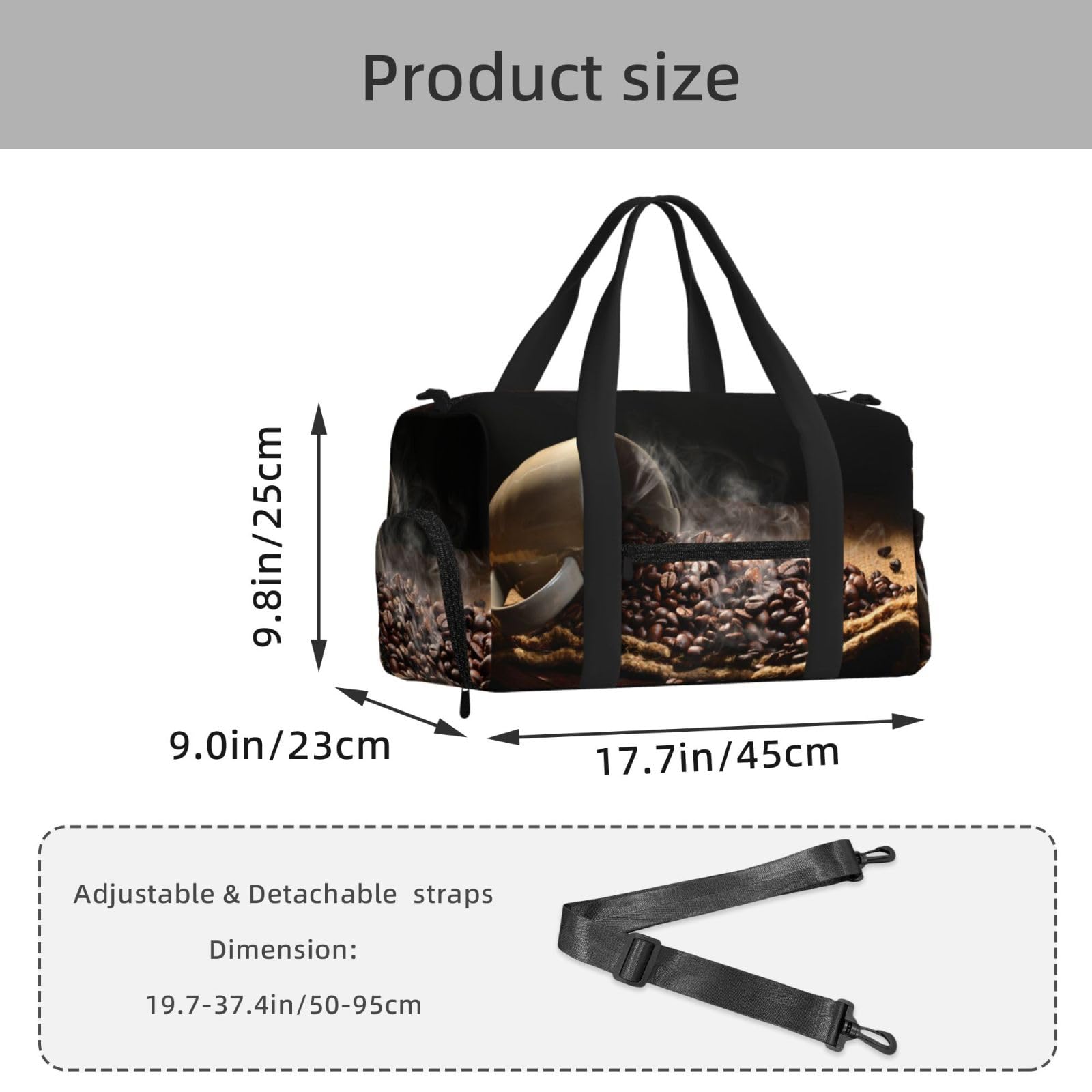 Drukowane ziarna kawy Ręczna torba sportowa crossbody Ręczna torba podróżna