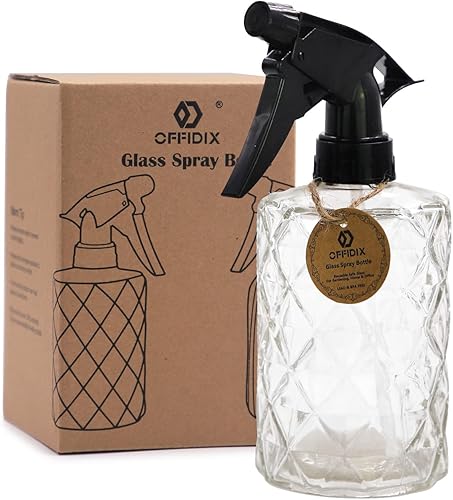 OFFIDIX Botella rociadora de vidrio, rociador de plantas, regadera a presión, botella de pulverización de agua con boquilla ajustable, botellas