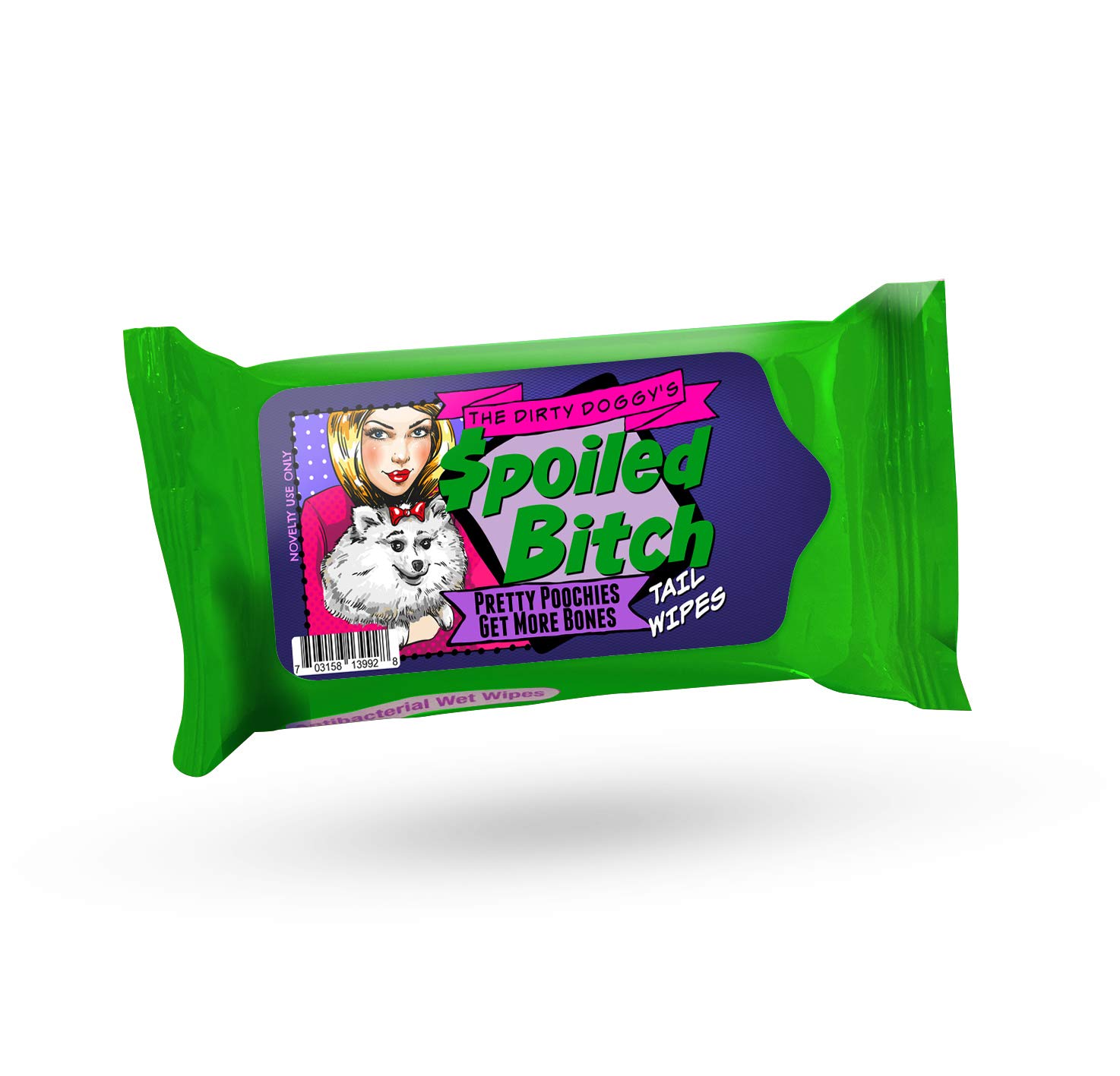 Spoiled Btch Tail Wipes - Pretty Poochies Get More Bones - Novelty Moist Wipes for Women - Made in America - Travel size - Funny Reality Wipes for Sister