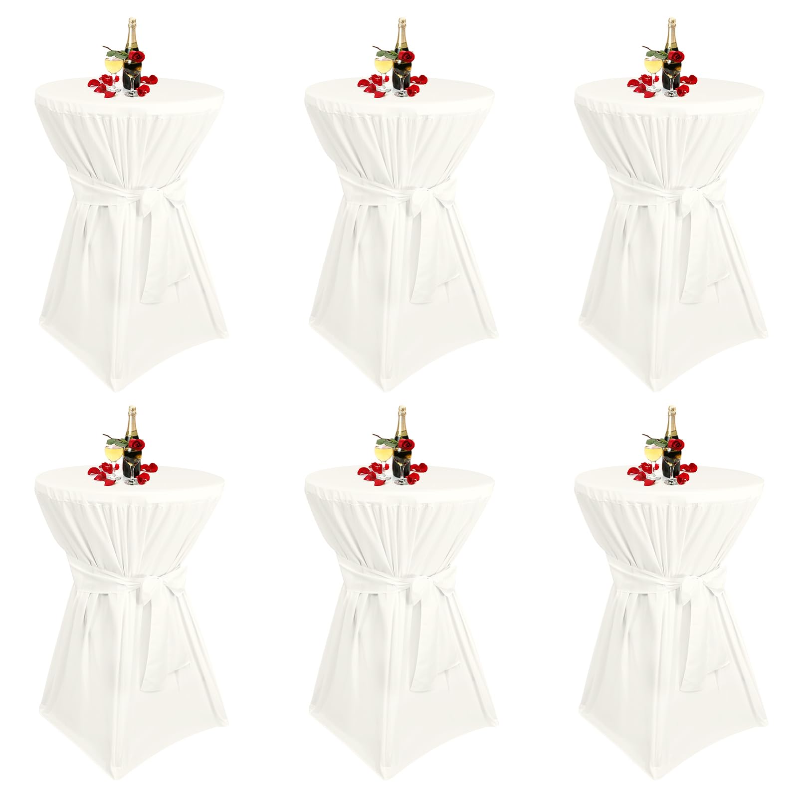 Teruntrue 6 Stück stehtisch hussen Elfenbein,Stehtischhusse Elfenbein für Ø 60-65 cm Stehtische und Bistrotische, Tischdecke aus Polyester mit Fußtaschen