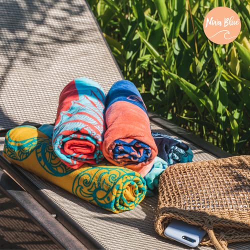 Nova Blue Lobster Beach Towel (34 X 63) - Solid Color Beach Towel Made From 100% Cotton – Coral Stripe Large Beach Towel With Tropical Design – Extra Large, Xl Beach Blanket #TOP5