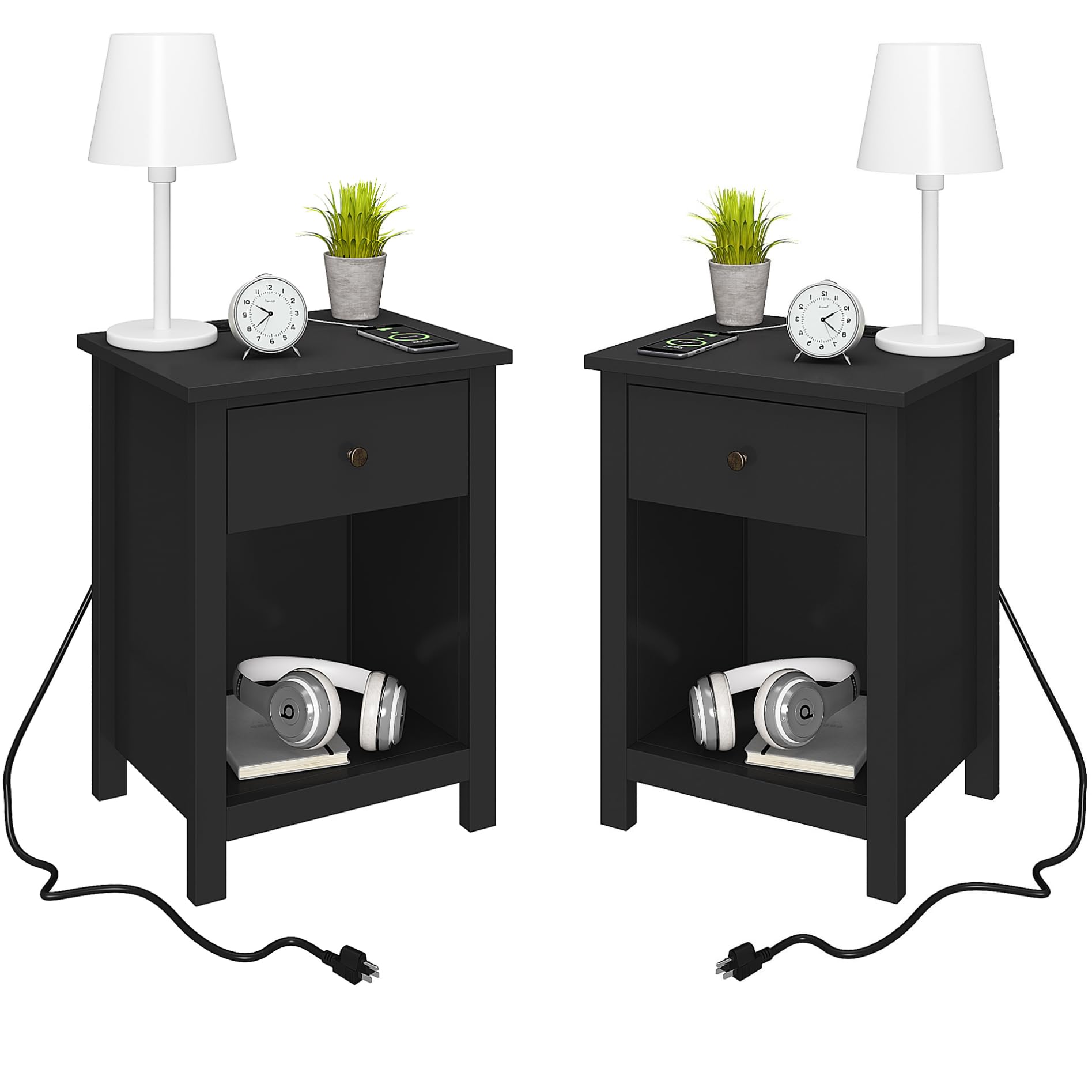 Amazon.com: ChooChoo Black Nightstand Set of 2,Night Stand with