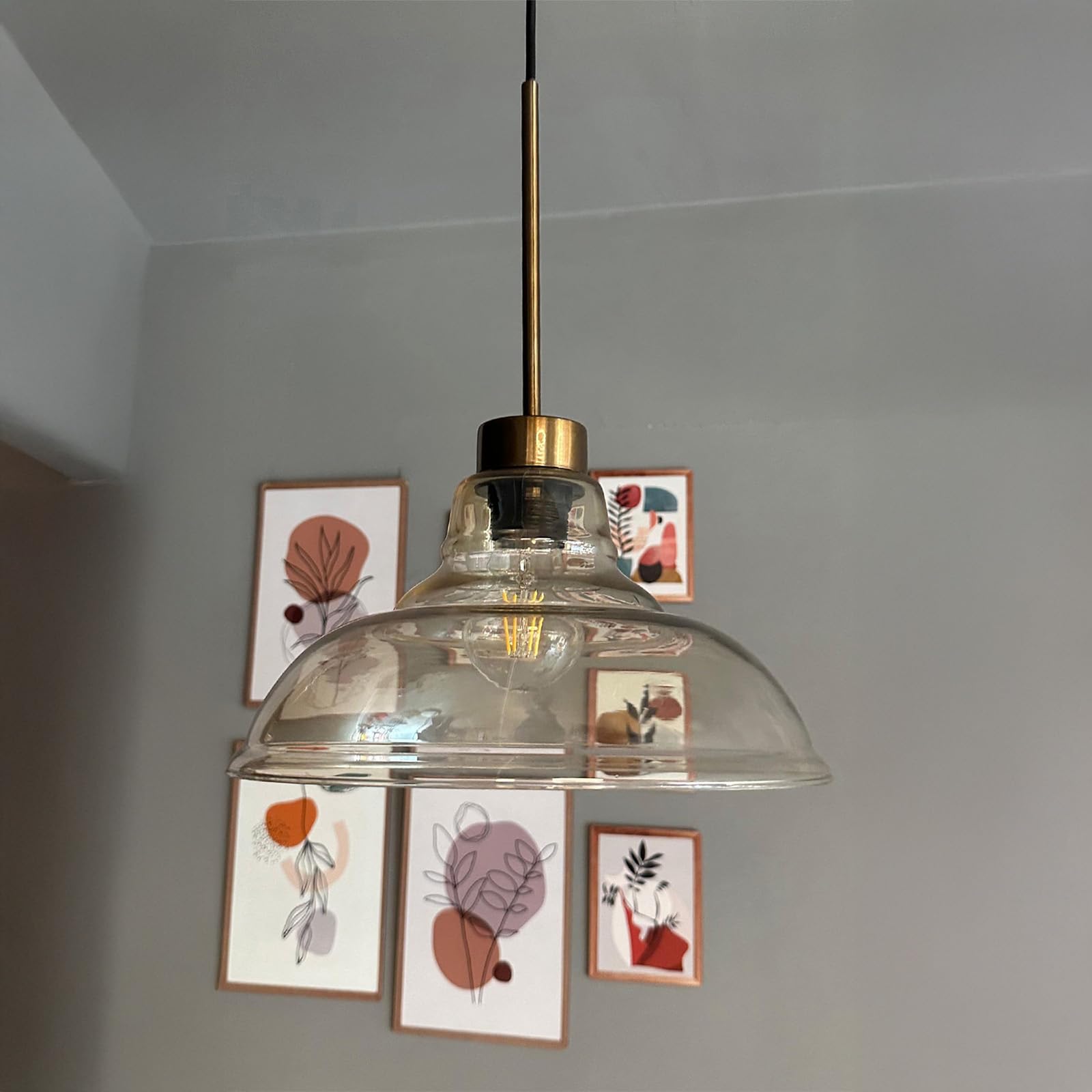 bamyum Vishi Hanging Lamp Glass, Pendant Light 27 cm, Modern Metal Kitchen Island Lights, E27 Glass Lamp Shades, Hanging Light for Living Room and Dining Room, Industrial Pendant Light — image 1