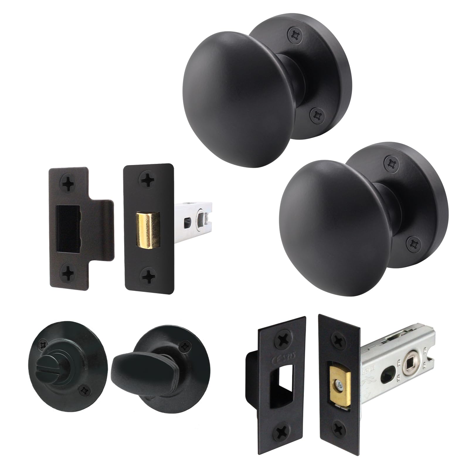 EAI Matt Black Door Knobs with Latch and Deadbolt, 1 Pack - Victorian