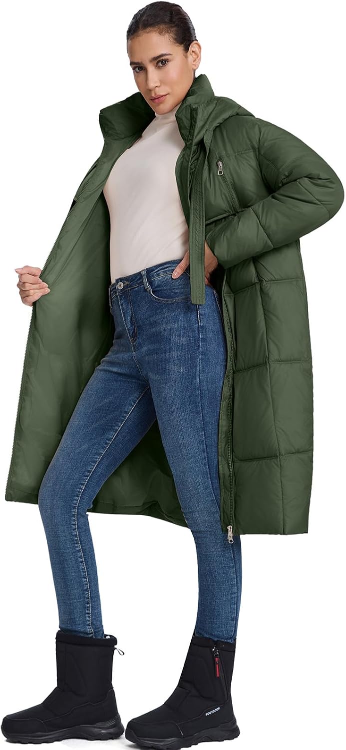 ALSOGO Women's Long Puffer Coat Thickened Hooded Quilted Padded Jacket Warm Winter Down Parka with Zipper Pockets - Image 5