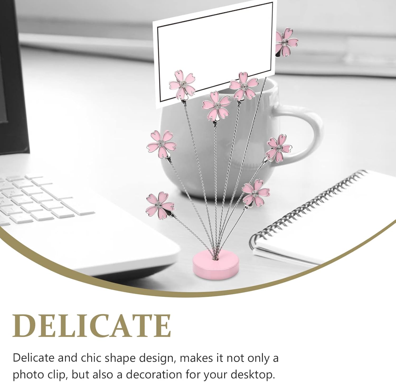 NUOBESTY Flower Design Memo Clip Holder 8-Branch Stainless Steel Picture Stand Multi-Function Tabletop Photo Clamps for Home Decoration and Office Use