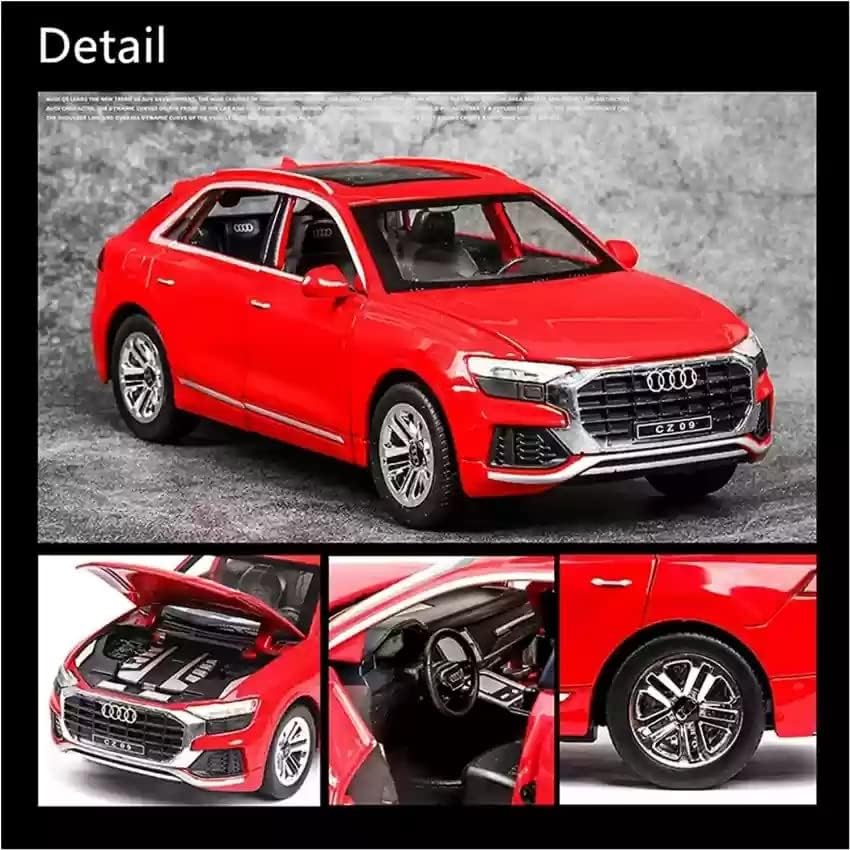 Image of Diecast Audi Q8 Toy Car Scale Model,Pull Back Vehicles Alloy Simulation Supercar with Lights and Sound Also for Car Dashboard,Kids,Adult (Red)