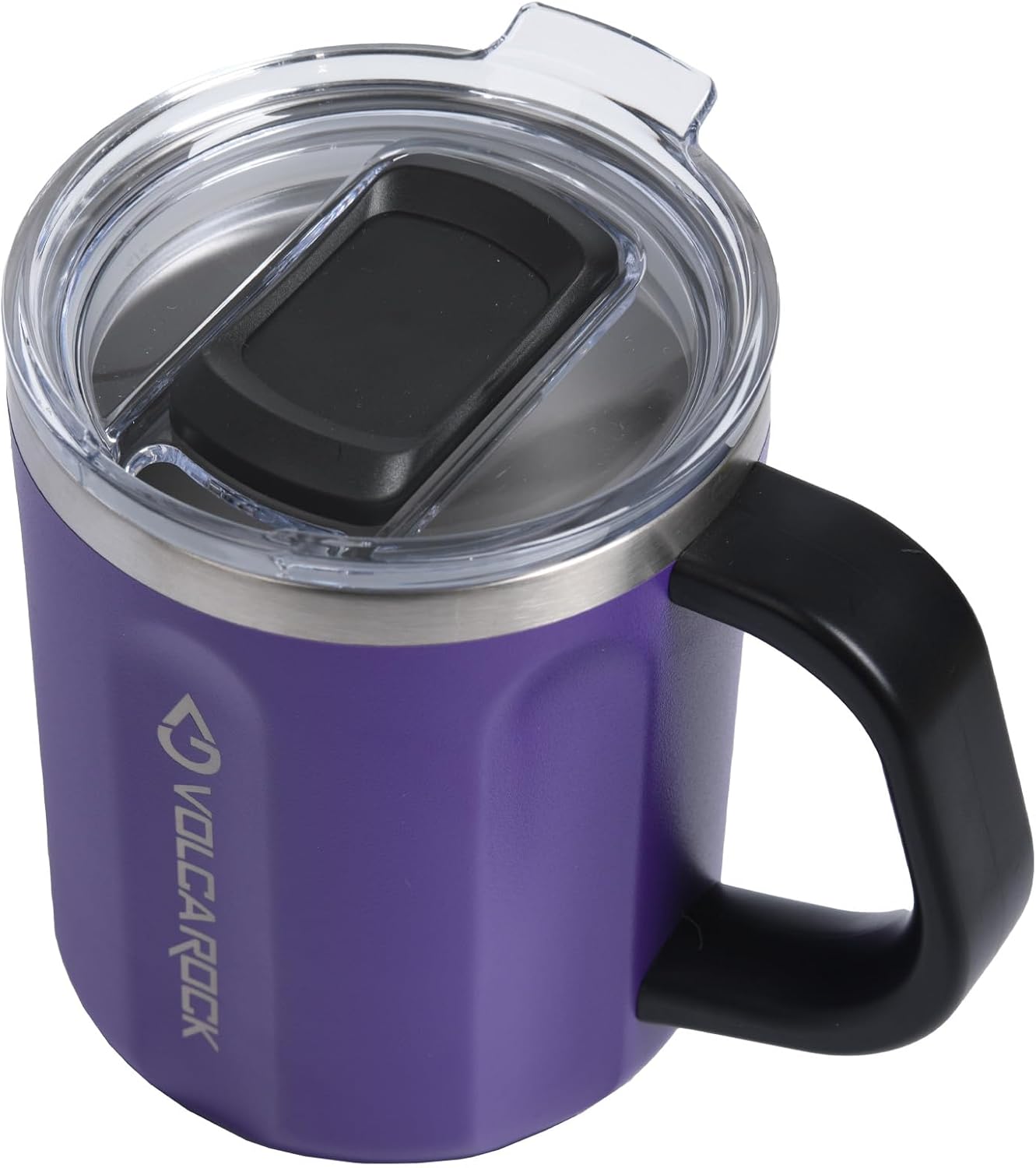 VOLCAROCK 16oz Stainless Steel Togo Coffee Travel Mug, Spill Proof Tea Mug with Handle and Lid, Lightweight and Durable, Great for Office Home and Outdoor Use (Purple)