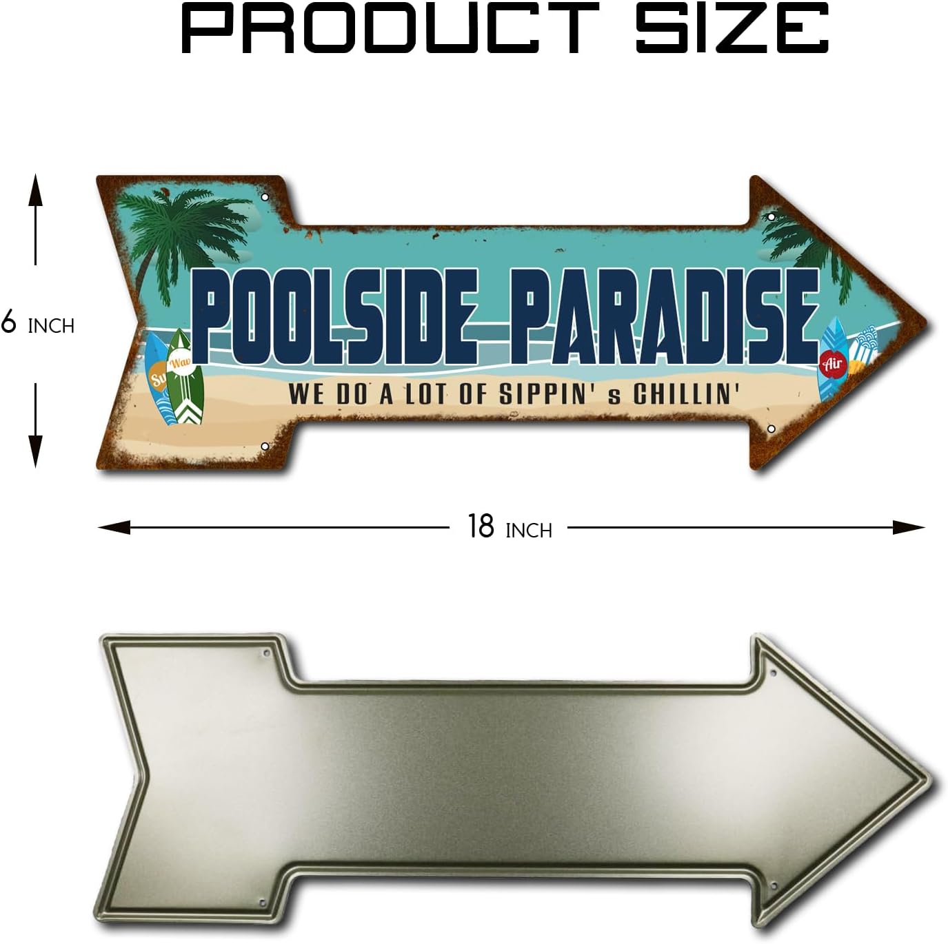 Mukuko Poolside Paradise Rustic Arrow Metal Tin Sign 6x18 Inch image 2