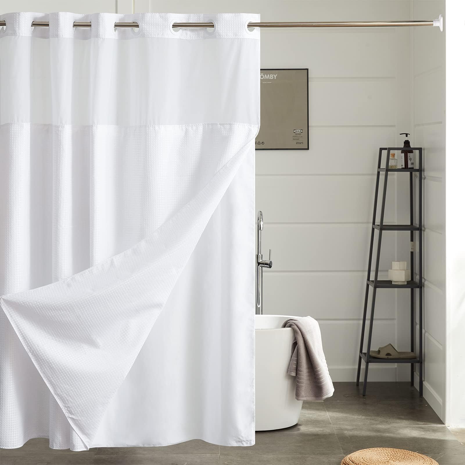 Amazon.com: No Hooks Needed Textrue Fabric Shower Curtain with Snap in ...
