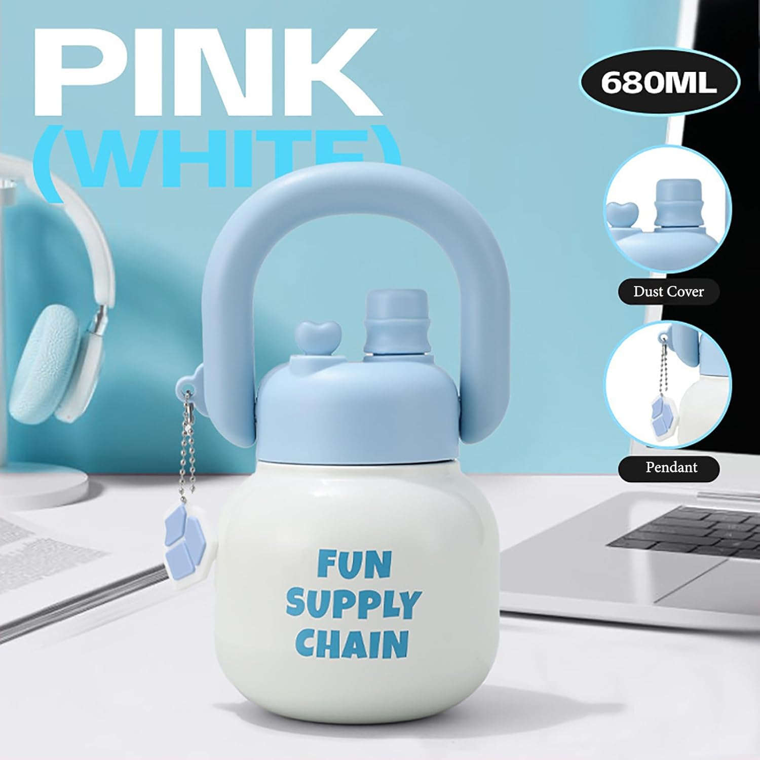 Water Bottle 20oz Insulated Water Bottles with Straw for School Sports Travel Coffee Mug Toddler Cup Suitable for Hot and Cold Blue - Image 2