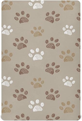 Sábanas bajeras para cuna, diseño de patas de perro, elásticas, portátiles, para bebé y niño, colchón suave y transpirable para cuna pequeña, 52 x