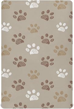 Fitted Crib Sheets Brown Dog Paws Stretchy Portable Playard Sheets for Baby Toddler, Breathable Soft Mini Crib Mattress 52 x 28 in for Boys and Girls